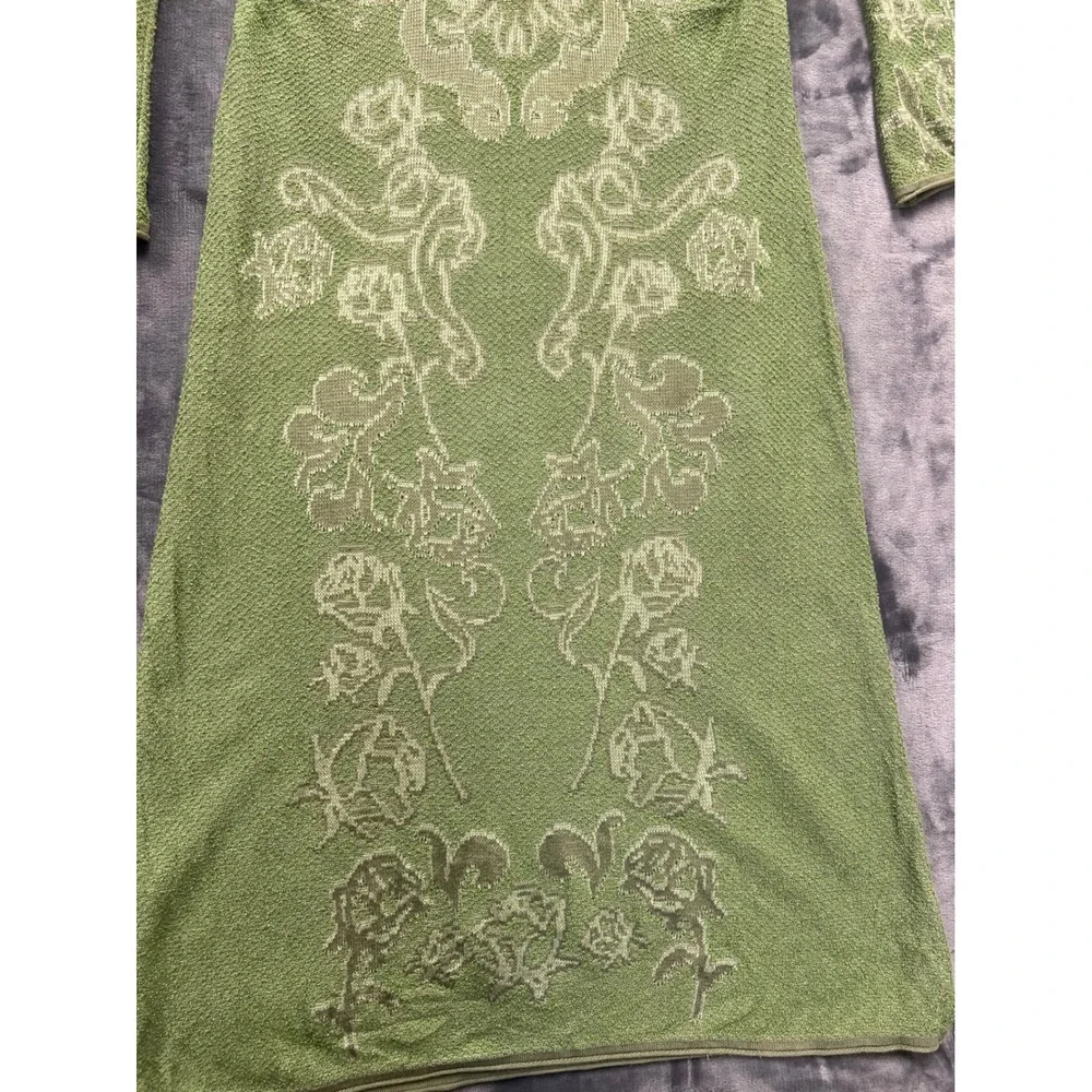 House of Sunny Law of Attraction Green Floral Jacquard Knit Midi Dress US 8 - Picture 5 of 14